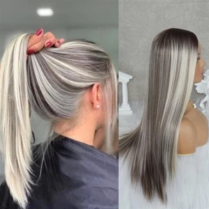 Pelucas de cabello humano 100 % frontal de encaje completo con resaltado rubio marrón ceniza Balayage - Imagen 1 de 5