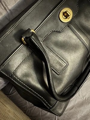 COACH 11048 Hamptons Tiffany Turnlock Satchel Black Leather Tote Shoulder Bag - Image 1 of 4