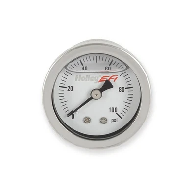 Holley Gauge; Fuel Pressure 0-100psi, 1-1/2 in. Liquid Filled, White - Image 1 of 3