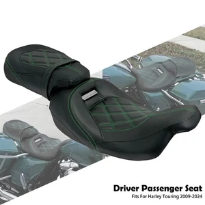 Green Diamond Black Driver Passenger Seat 2-up For Harley Road King FLHR 09-24 - Picture 1 of 13