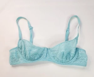 Women's/Jrs Flirtitude Unlined Lace Balconette Bra Size 34A Aqua Blue - Picture 1 of 11