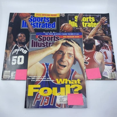 Lote de 3 recursos de basquete da NBA Sports Illustrated Magazine de 1990 - Imagem 1 de 4