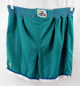 Pantalones cortos Charlotte Hornets 1996-97 emitidos por el juego verde azulado logotipo dorado NBA 42 468 - Imagen 1 de 7