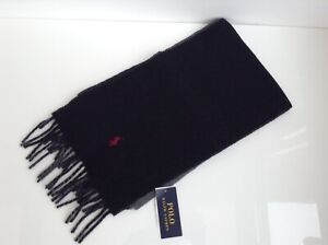 BNWT 100% Auth Ralph Lauren Mens Black Luxury Reversible Scarf With Red Pony.