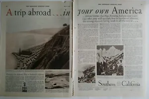 1928 trip abroad  in your own America Southern California 2 page ad - Picture 1 of 2