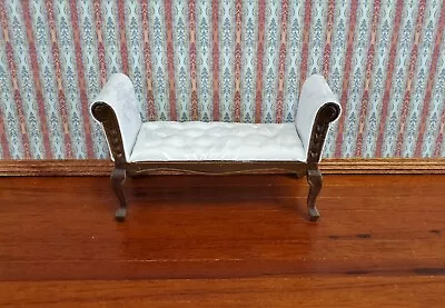 Dollhouse Miniature Settee Bench White Padded 1:12 Scale Furniture - Image 1 of 3