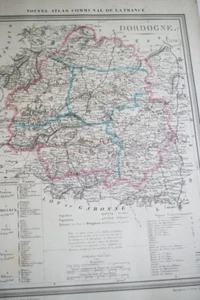 GRANDE CARTE DEPARTEMENT DORDOGNE 1839 CHARLE LETRONNE COULEURS MAP C24 - Foto 1 di 2