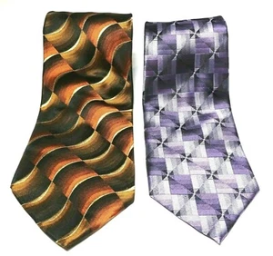 lotto 2 cravatte da collo uomo freccia seta viola grigio nero bronzo - Foto 1 di 10