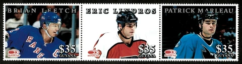 Guyana 1998 - Hockey All Stars, Leetch, Lindros, Marleau- Strip of 3 - MNH Cover