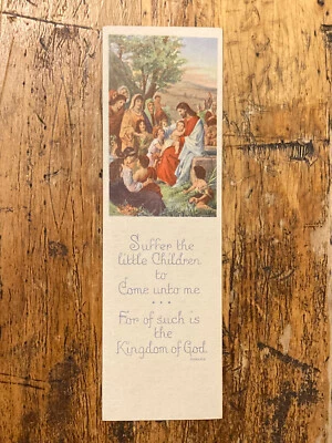 Vtg 1950s SUFFER THE LITTLE CHILDREN Jesus Bible BOOKMARK Hermitage Art RARE 60s - Image 1 of 4