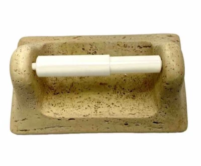 Travertine Stone Textured Toilet Paper Holder Bone Tan Brown - Image 1 of 4