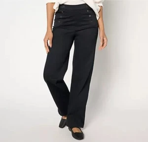 Susan Graver Regular Trouser Twill Pant with Button Detail Black 10 A656896 - Bild 1 von 7