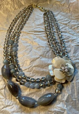 LYDELL NYC Crystal & Shell & Rhinestone Necklace Fantastic Statement Piece - Image 1 of 4