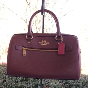 Coach Rowan SMALL C3428 Oxblood and Pink Colorblock Leather Satchel - Picture 1 of 14