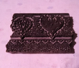 Blocco stampa tessile in legno primitivo vintage primitivo fatto a mano arti decorative cuori - Foto 1 di 4