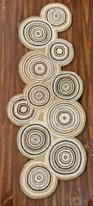 Pier 1 One Beaded Table Runner Round Concentric Medallion Boho Circles Tan Gray - Picture 1 of 9
