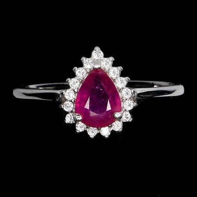 Black Friday 925 Sterling Silver Ring Pear Ruby 7x5mm Natural Jewelry Size 9 - Image 1 of 4