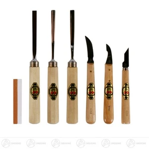 Ersatzteile & Bastelbedarf 7-tlg Schnitzgarnitur 3 Beitel 3 Messer 1 Abziehstein - Picture 1 of 1