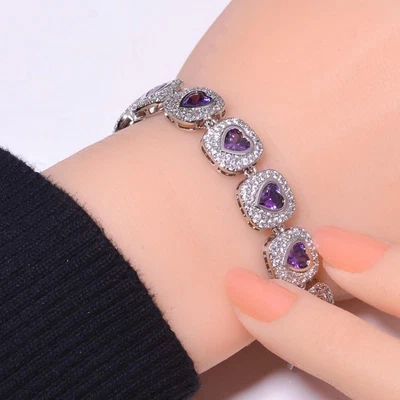 Pulsera Tenis Amatista Púrpura Plata de Ley 925 7.99" B45, Regalo Navidad Foto 1 de 4