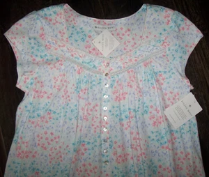 NWT Eileen West WHITE/PEACH/AQUA Radiant Floral 100% COTTON Nightgown Women's L - Picture 1 of 5