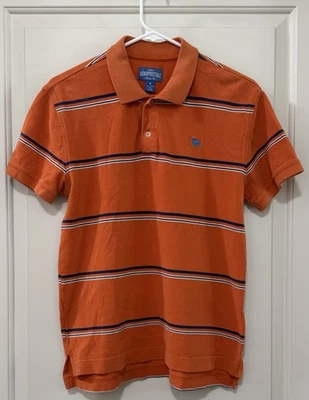 男式 Aeropostale 经典合身 SS 橙色条纹 Polo 衫斗牛犬 Y2K 复古 M — 第 1/4 张图片