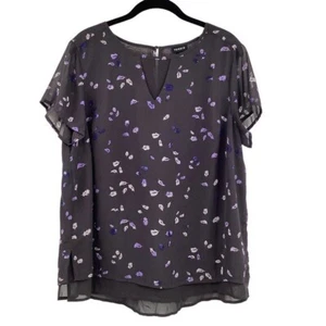 Camicetta Torrid donna taglia 10 grigia viola stampa piuma chiffon ritaglio buco della serratura - Foto 1 di 9