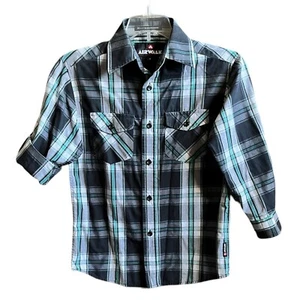 Airwalk Big Boy’s Button up Dress Shirt size 8 Plaid Tartan Black - Picture 1 of 5