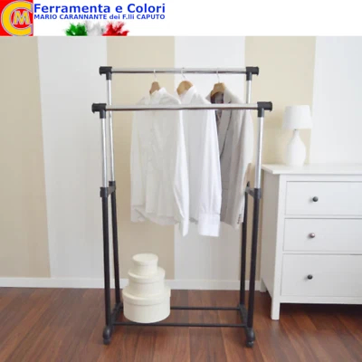 Appendiabiti Doppio Stander Con Ruote Attaccapanni Salvaspazio Regolabile H e L - Immagine 1 di 4