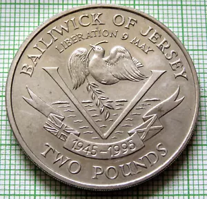 JERSEY 1995 2 POUNDS, 50th anniversary of Liberation in WWII, Cu-Ni UNC - Picture 1 of 6