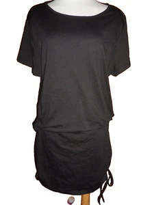 Shein Black Cotton Blend Tee Dress Ruched Drawstring Drop Waist 2XL XXL New NIP - Picture 1 of 7