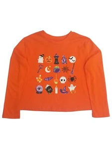 Girls Orange Ghost Witch Cat Long Sleeve Halloween T-Shirt Tee Shirt - Picture 1 of 1