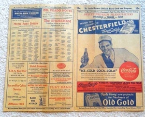1944 ST LOUIS BROWNS PROG/SCORECARD v SENATORI SOLE 30 LUGLIO - BROWNS WIN PENNANT! - Foto 1 di 2