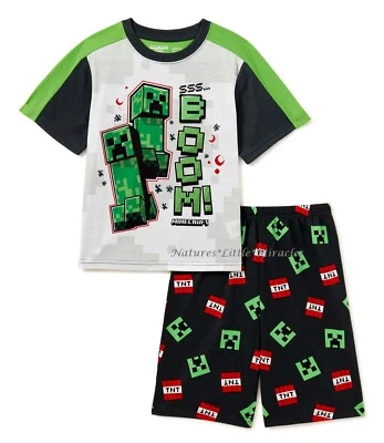 MINECRAFT Pajamas Boys Size 6 8 10 12 Shirt Shorts Creeper Summer Set Girls NWT - Image 1 of 3