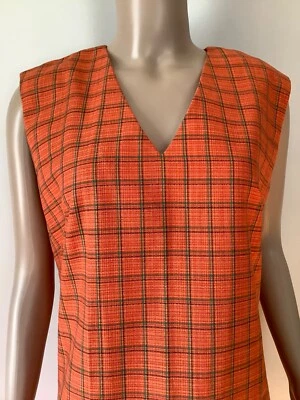 Vestido vintage años 60 mod go go naranja y verde sin mangas cuello en V talla mediana Foto 1 de 4