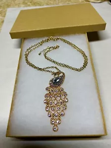 Betsey Johnson PEACOCK 32” Necklace Lilac Crystals Gold-tone Beautiful Gift Box - Picture 1 of 6