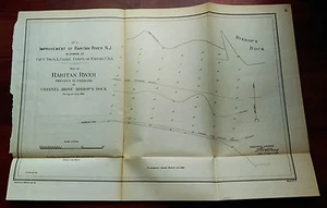 Diagrama de mapa de dragado de Nueva Jersey Raritan River Bishop's Dock 1892 - Imagen 1 de 2