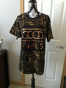 Womens Victorious Fabulous Good Times Top in Black and Gold With Zippers Size XL
