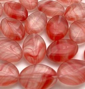 Vintage Durchscheinend Gestreift Klar & Rot Tschechisch Glas Oval Perlen (12x16 mm) (RCG19) - Bild 1 von 9
