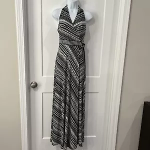 Maxi Vestido White House Black Market WHBM Halter Sobreplice Negro Blanco Talla 00 - Imagen 1 de 10