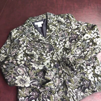 Blazer Vestido Granero Tapiz Talla 10 Negro Floral Oficina Trabajo Clásico Abuela Mamá Foto 1 de 4