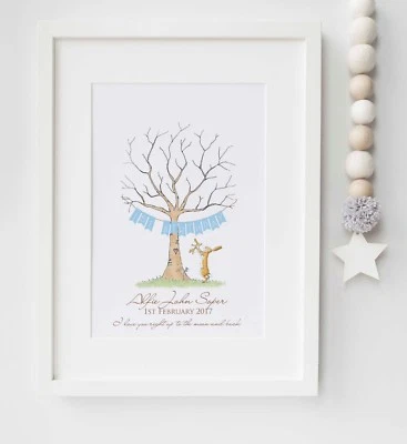 LEXI'S LITTLE PRINTS How Much I Love You Fingerprint Tree Baby Shower, Christening, Print UNFRAMED