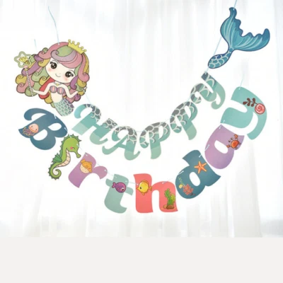 Huge Cartoon Little Mermaid Birthday Party Decoration Sea Animal Bunting Banner - Image 1 of 4