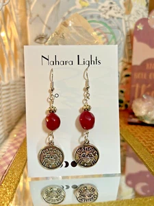 Zodiac Cancer Sign -Celestial Raw Enhanced Ruby - Dangle Earrings-Silver plated - Picture 1 of 2