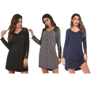 Cotton Dress Women’s Sexy V-Neck Long Sleeve Nightgown Sleepshirt S-XXL US - Picture 1 of 27