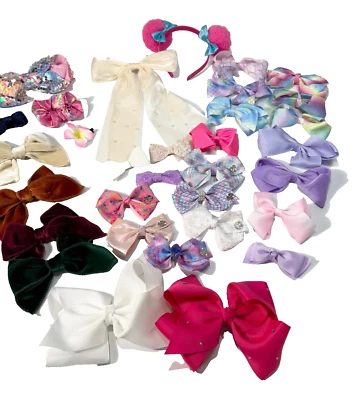 Hair Bow Accessories Lot of 32 Bows Headband and Scrunchie Many Sizes and Colors - Image 1 of 4