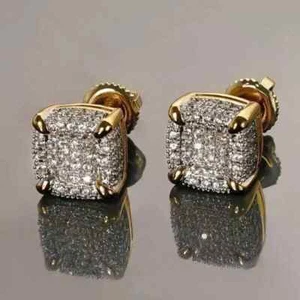 3CT Round Cut Lab Created Diamond Men's Stud Earrings 14K Yellow Gold Finish - Picture 1 of 3