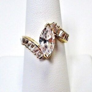 AX7 Gorgeous 10K Yellow GOLD Marquise Engagement RING size 7.25 sim. diamond