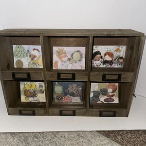 Vintage Handarbeit 6 Fächer Altholz "Schlaf" Box Hasel Dorf Vogel - Bild 1 von 11