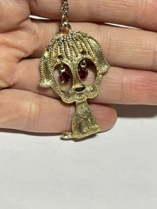 Collana cane cucciolo vintage anni 70 ciondolo occhi strass rosso rubino RR1692 - Foto 1 di 3