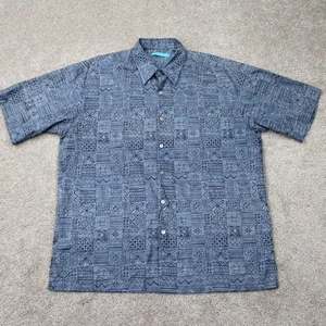 Tori Richard Hemd Herren Large Blau Geometrisch 100% Baumwolle Rasen Kurzarm Knopf - Bild 1 von 13
